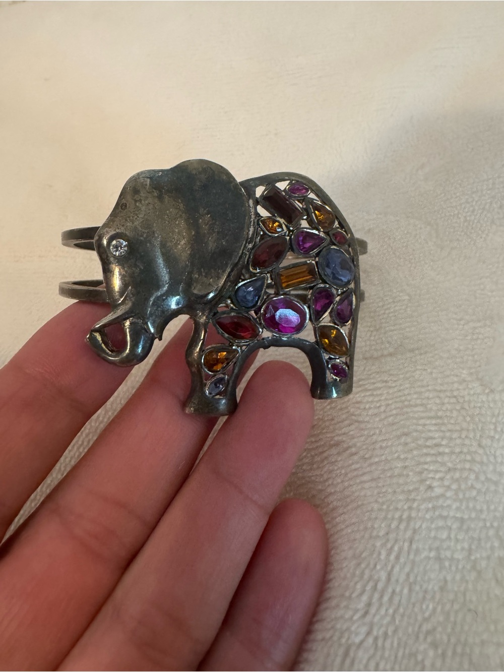Elephant Cuff Bracelet with Multicolor Gem Accents Vintage
